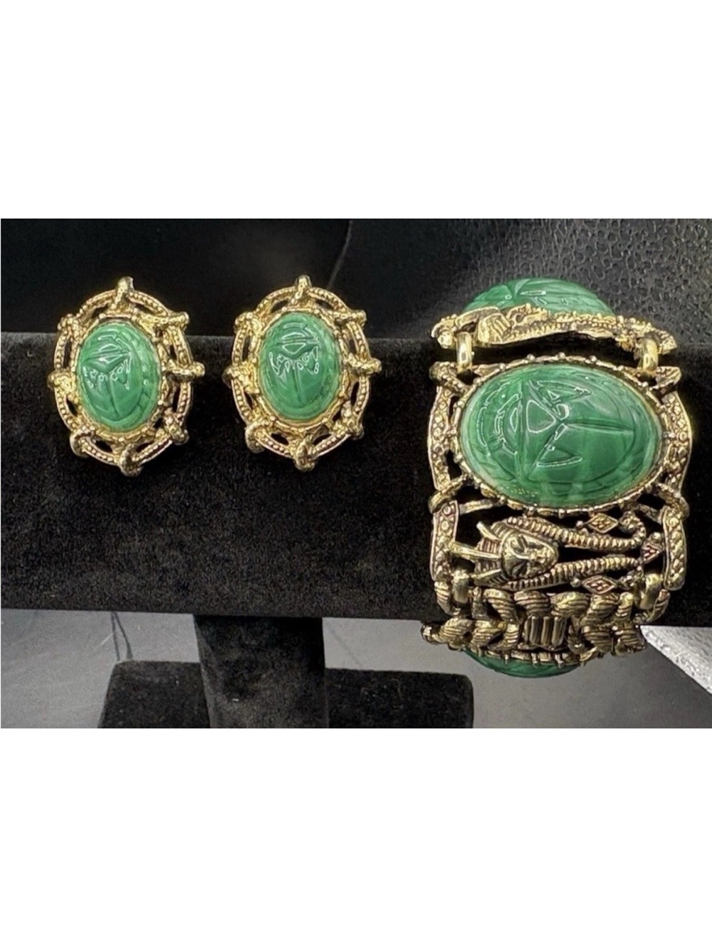 Vintage Egyptian revival bracelet and clip on earrings